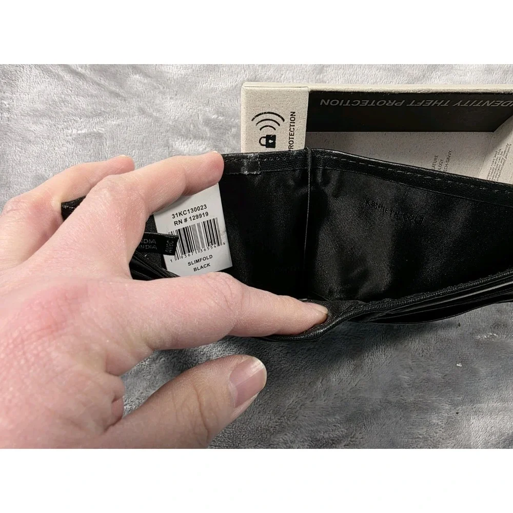 Kenneth Cole Reaction Wallet Black Slimfold Carbon Fiber RFID‎ Protection NEW